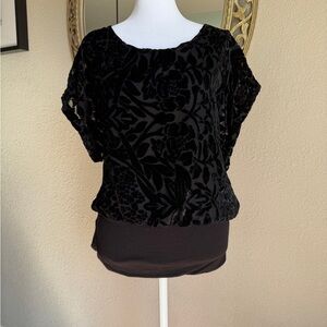 Joseph Black Velvet Burnout Floral Short Sleeve Blouse